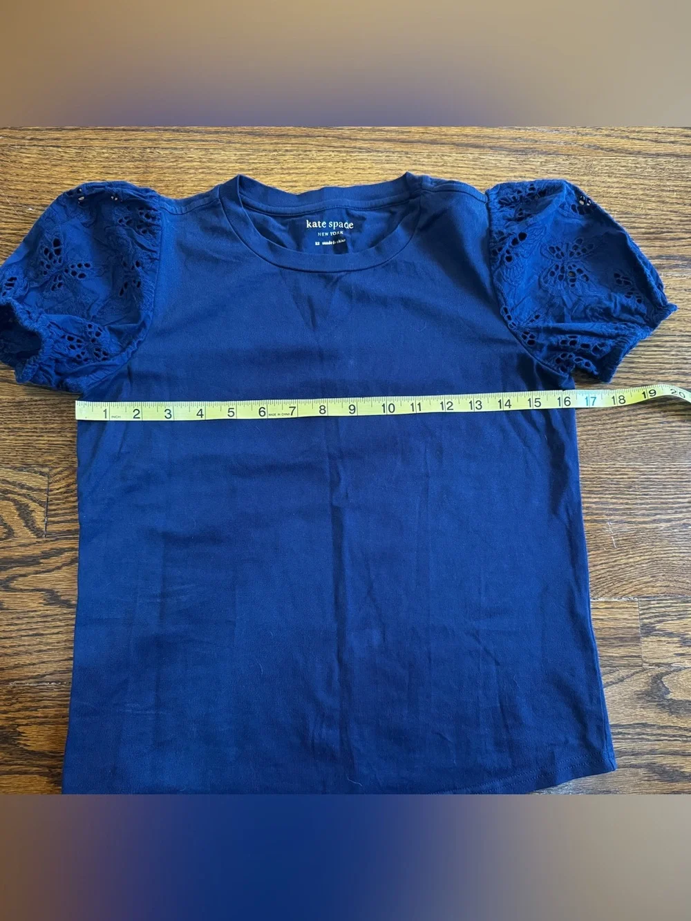 Kate Spade Navy Blue Eyelet Crew Neck Puff Short Sleeve Top XS